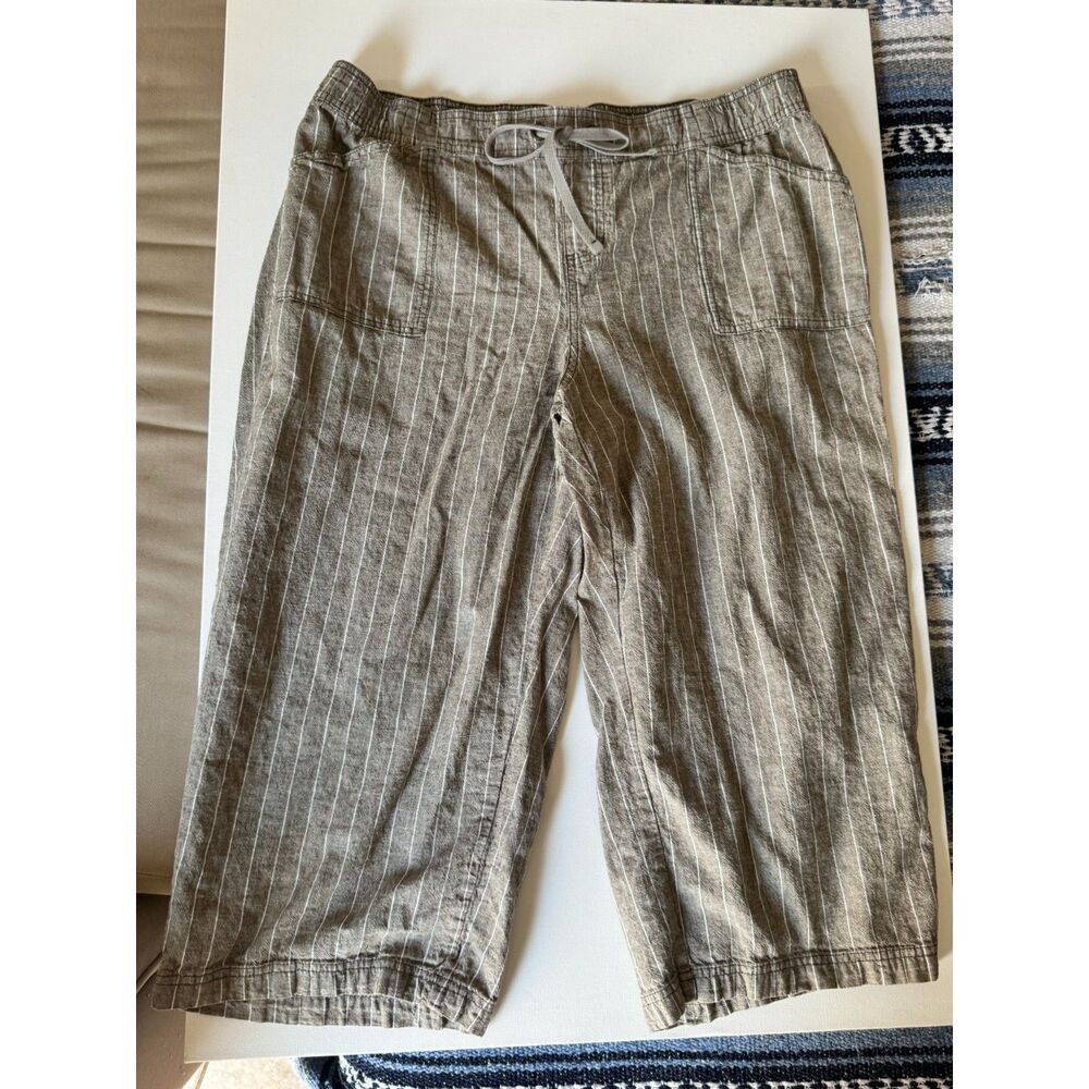 Lane Bryant Women’s Size 16 Brown Pinstripe Linen Blend Wide Leg Crop Pant 0044